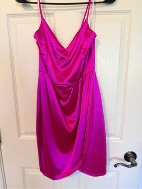 Lulu's Fuchsia Satin Cowl Mini Dress